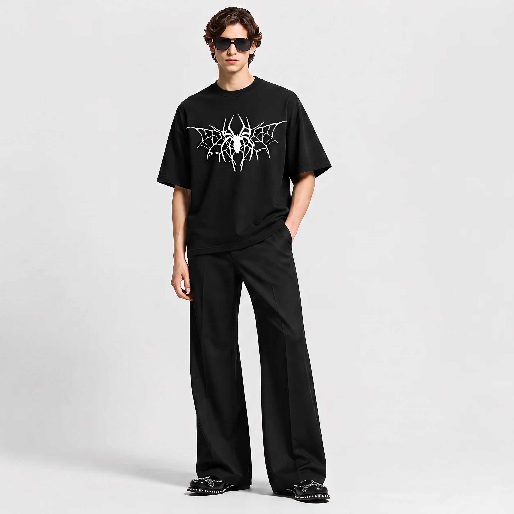 web crest black oversized t shirt